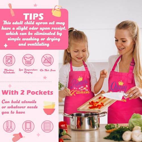 R HORSE 2Pcs Adults Kids Matching Apron Set (Pink Queen)