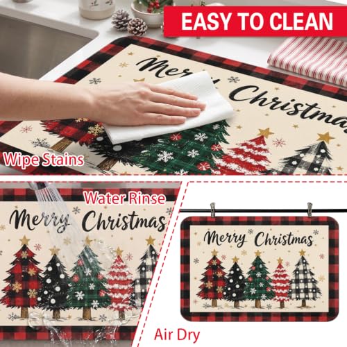 Christmas Dish Drying Mat Kitchen Countertop (RedBlack / 19" x 12")