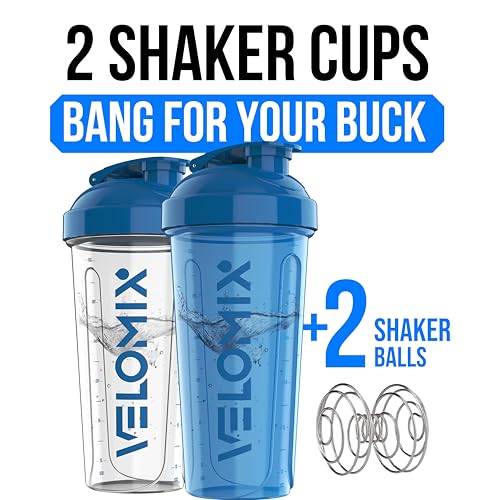 2 Pack 28oz Protein Shaker Bottle (B7) Blue / Transparent)
