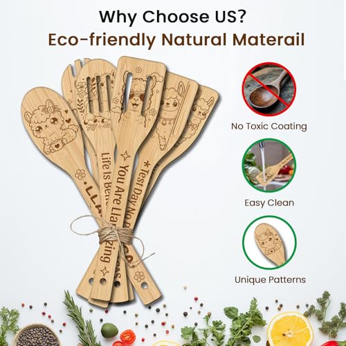 6PCS Alpacas Wooden Kitchen Cooking Utensil Set (Alpacas)