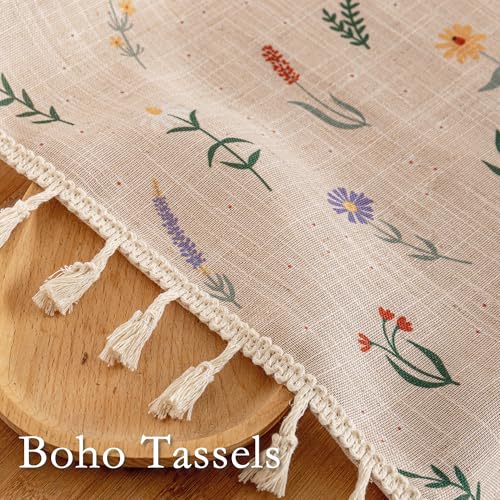 Floral Semi Sheer Curtains 63 Inch Length 2 Panels Linen Blend Spring Farmhouse Drapes with Tassel Back Tab for Girls Bedroom Nursery Vintage Rustic Flower Patterned (Flesh Pink / 50"W x 63"L (Pack of 2))