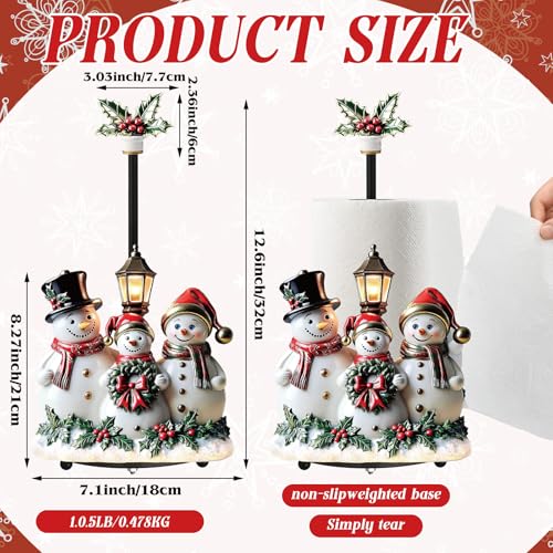 Christmas Snowman Paper Towel Holder with Round Base Christmas Kitchen Bathroom Decor Rustic Metal Snowman Family Dispenser Kitchen Paper Holder Stand for Winter Xmas Countertop Home Accessories (Snowman)