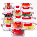 30 Pieces Glass Food Storage Containers Set (Red / 15 Pack)
