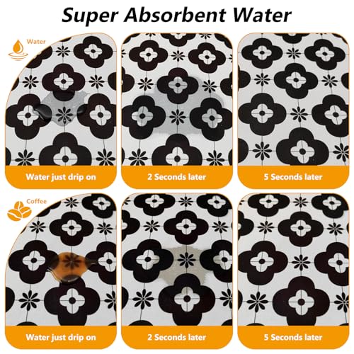 Coffee Mat Dish Drying Mat Hide Stain High Absorbent Bar Mat for Countertops Easy Clean (Black Fower / 19" x 12")