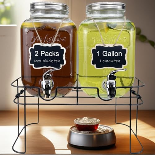 1 Gallon Glass Drink Dispenser for Parties (1 Gallon Double With Stand)