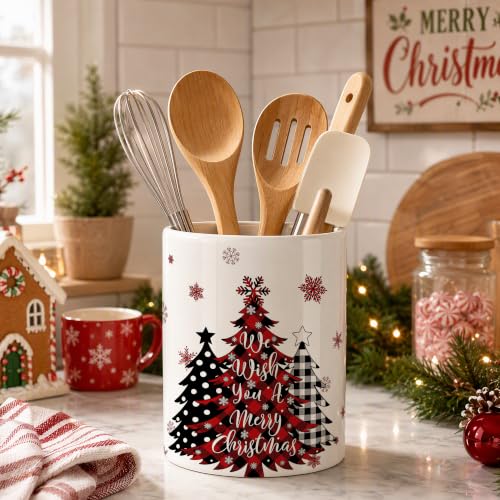 Christmas Tree Ceramic Utensil Crock (Christmas)