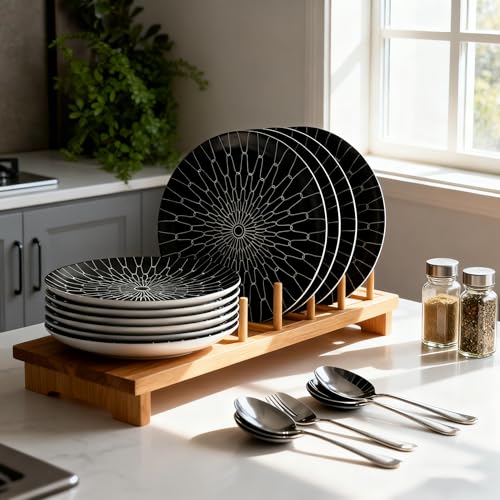 8 Inch Salad Plates Set of 6 (Black plates with white Grid / 8 inch)