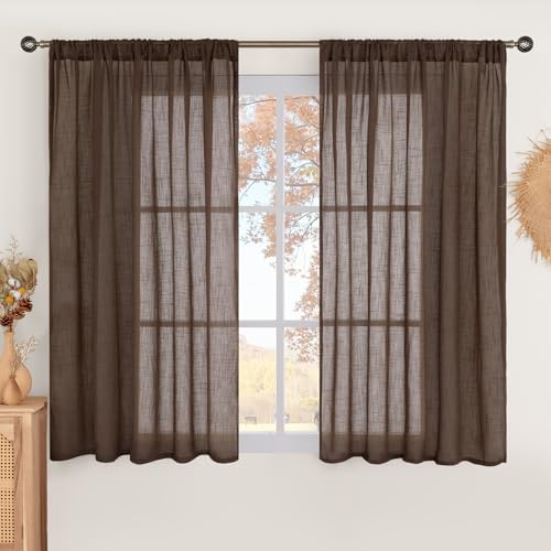 Brown Linen Curtains 45 Inch Length for Window (Brown / 42"W x 45"L (Pack of 2))