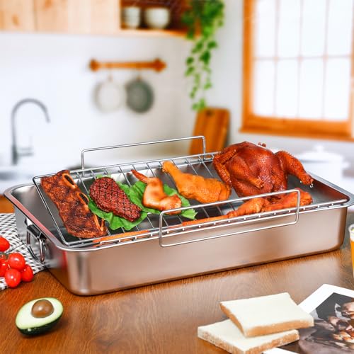 Extra Large Stainless Steel Turkey Roaster with Racks 23.6 * 15.7in Turkey Roaster Pot