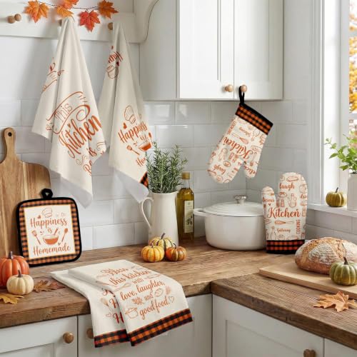 Fall Kitchen Decor Set (Cream Orange Plaid)
