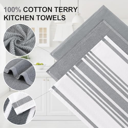 Cotton 380 GSM Premium Kitchen Towels (Grey / 18" X 28" - 12 Pack)