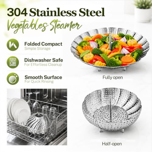 304 Expandable Collapsible Vegetable Steamer Basket for Pot (Small (5.5" to 8.7"))