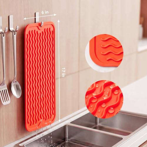 Silicone Dish Drying Mat for Multiple Usage (Orange / 17"L x 6"W)