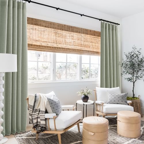 Farmhouse Boho Linen Sheer Curtains 90 inches Long for Living Room (Z - Green / 52"W x 90"L (Pack of 2))