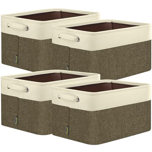4 Pack Fabric Closet Storage Bins for Shelves (Brown / 4PCS/Small-12x8x8)