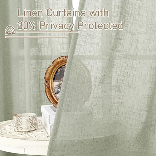 Sage Grey Short Linen Curtains 40 Inch Length 2 Panels (34"W x 40"L (Pack of 2) / Sage Grey)