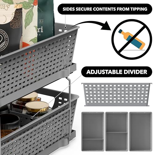 2 Tier Pull Out Sliding Drawer Under Sink Storage (Gray)