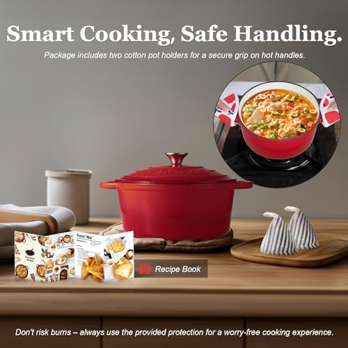 Enameled Cast Iron Dutch Oven (7 Quart / Cherry red)