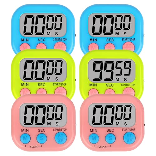 Digital Kitchen Classroom Timers for Kids Cooking 6pcs Blu Grn Pk (Blue & Green & Pink)
