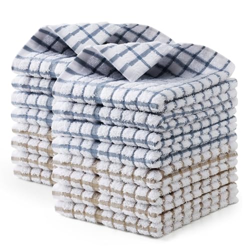 16 Pack Kitchen Dishcloths (Grey & Khaki / 12"x12" - 16 pcs)