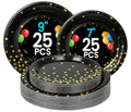 Black and Gold Paper Plates (Black Gold Dot / 50 Count (25-9" & 25-7"))