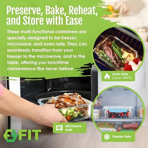 Glass Meal Prep Containers 2 and 3 Compartments (Blue (2,3 compartment - 4 pack, 32 oz))