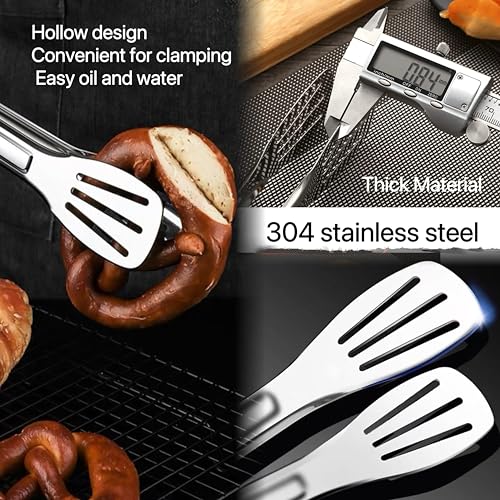 3Pcs 304 Stainless Steel Grill Clamp Kitchen Cooking Tongs Multipurpose Barbecue Clamp Spatula for Gripper Bread Clip (Red Set)