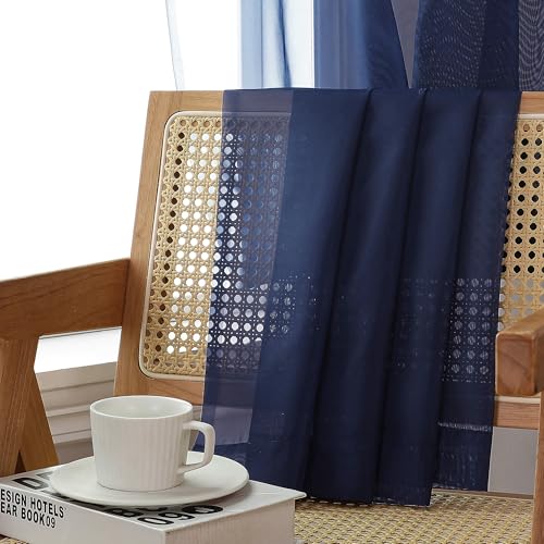 Navy Blue Sheer Curtains 90 inch Length 2 Panels Set (42"W x 90"L (Pack of 2) / Navy Blue)