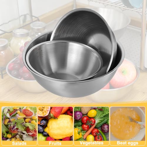 Stainless Steel Mixing Bowls 3 Packs Nesting Baking Supplies Small Thicker Stainless Steel Flat Bottom Stackable Salad Bowl Mixing Bowls Set for Cooking