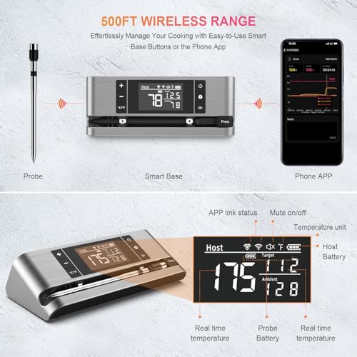 Wireless Smart Meat Thermometer with Dual (single probe)