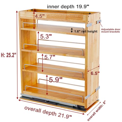 4 Tier Pull Out Spice Rack Holder Shelves (6.5" W x 22" D Wood (4 tier))