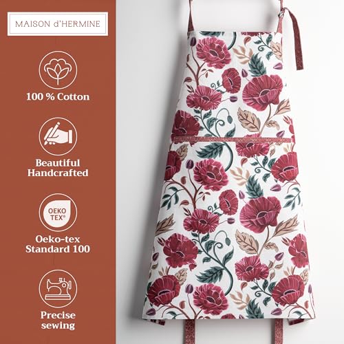 Aprons for women with Pocket 100% Cotton Pack of 1 (135 - Poppy)