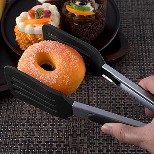 Cooking Tongs 9" and 12" Stainless Steel Kitchen Silicone Serving Tongs (9 & 12 inch / Black)