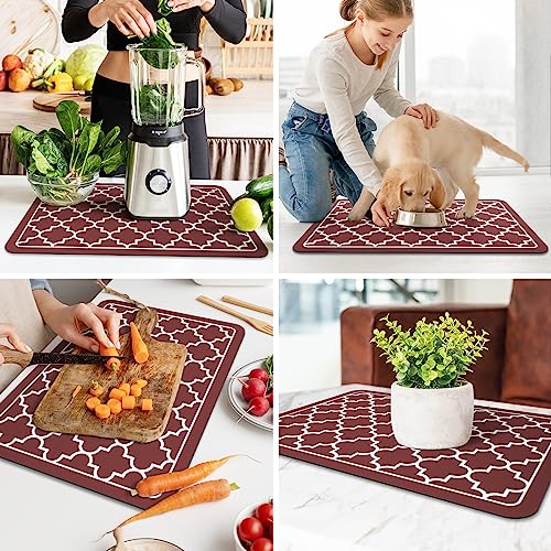 Dish Drying Mat Absorbent Dish Drying Mats for Kitchen Counter 16"x 24" (Stylish Red / 24" x 16")