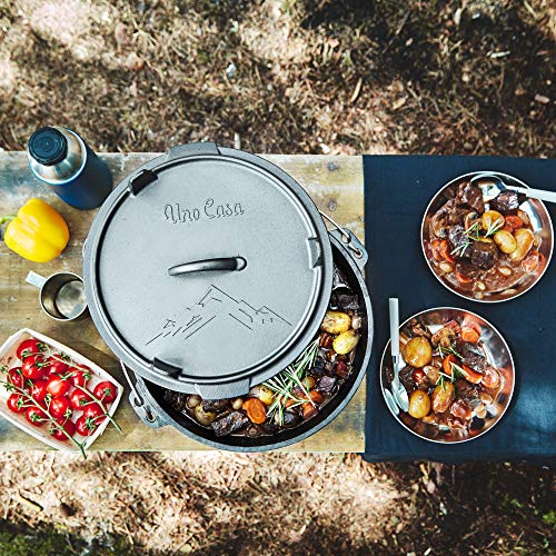 6Qt Cast Iron Camping Dutch Oven with Lid Lifter and Storage Bag