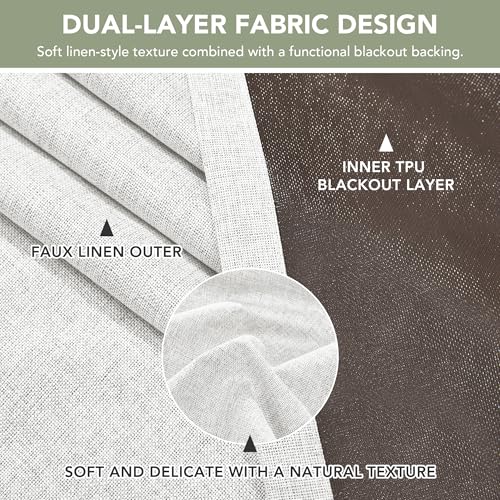 100% Blackout Linen Curtains for Bedroom Living Room 84 Inch Long (Cream/100% Blackout / 52"W x 84"L (Pack of 2))