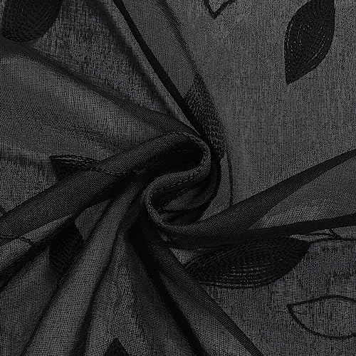 Black Sheer Curtains Leaf Embroidered (52"W x 84"L (Pack of 2) / Black)
