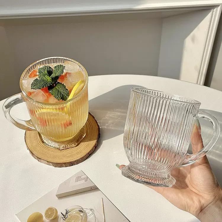 Ribbed Glass Coffee Mugs Set of 4 (Clear Ribbed)