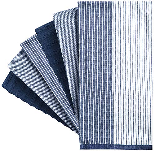 Premium Kitchen Towels 6 Pack 100% Cotton (Navy Blue / Kitchen Towels - Mixed Styles (6 Pack))
