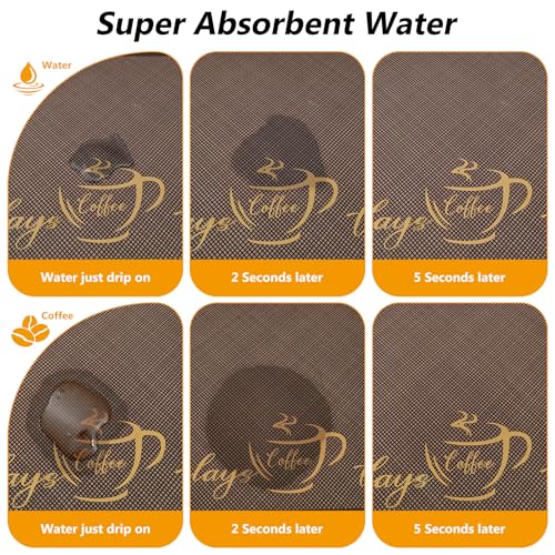 Coffee Bar Mat Hide Stain Rubber Backed Absorbent Drying Mat Modern Kitchen Drying Mat Easy Clean (Brown Grid / 19" x 12")