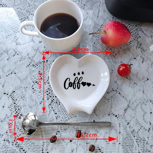 Heart shaped Coffee Spoon Rest (White+Sliver spoon)