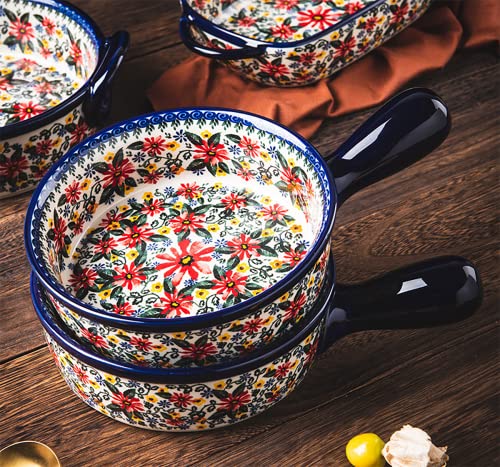 Red Daisy Flower Vintage Style Ceramic Bakeware Casserole Dish Baking Pan Lasagna Pans Baking Dish with Handles for Oven (RedDaisy / 20 OZ)
