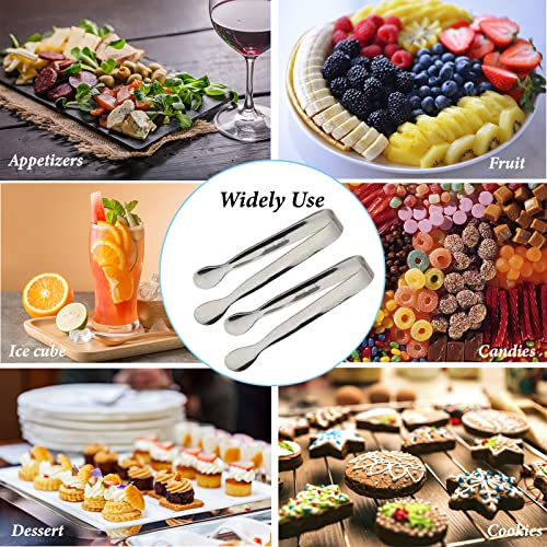 6PCS Ice Tongs Mini Sugar Tongs 4.25Inch Stainless Steel Kitchen Utensils Set (6PCS Silver)