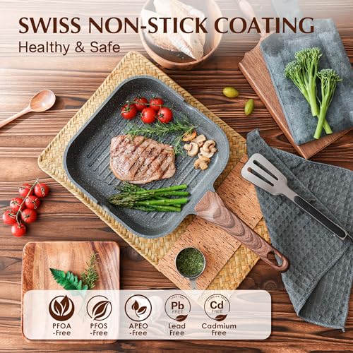 Nonstick Grill Pan for Stove Tops (Gray Granite / 12 Inch)