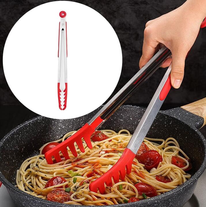 Large 16" Red Stainless Steel Pasta Tong with Silicone Tips