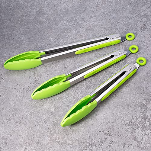 3 Pack Silicone Kitchen Tongs (Green)