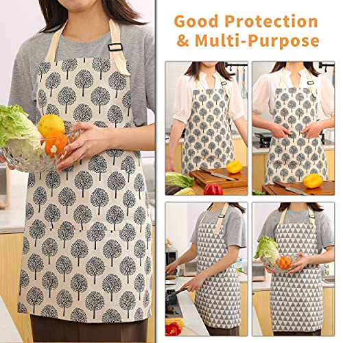 2 Pieces Cotton Linen Waterproof Bib Apron with 2 Pockets (Triangle/Tree)