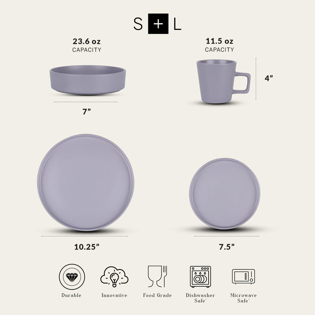 Cleo Stoneware 16 (Dinnerware Set / Service For 4 / Light Gray)