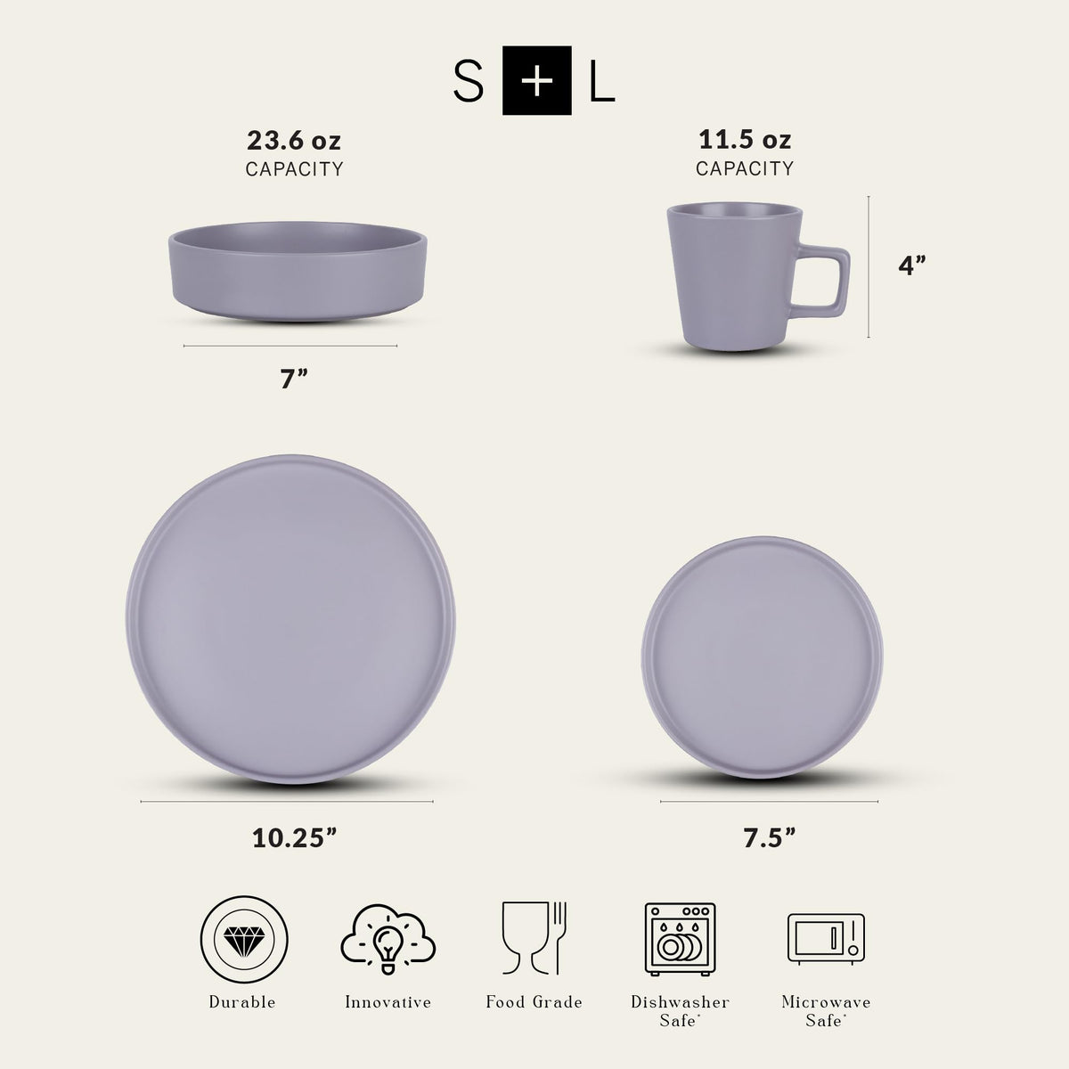 Cleo Stoneware 16 (Dinnerware Set / Service For 4 / Light Gray)