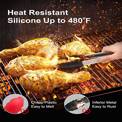 2-Pack of 9" (Small) & 12" (Large) Kitchen Tongs Set: Non-Stick Silicone-Stainless Steel Cooking Tongs, BPA Free, Heat Resistant (480°F) - Non-Slip Grip & Locking Metal Food Tongs (Red) (Red)